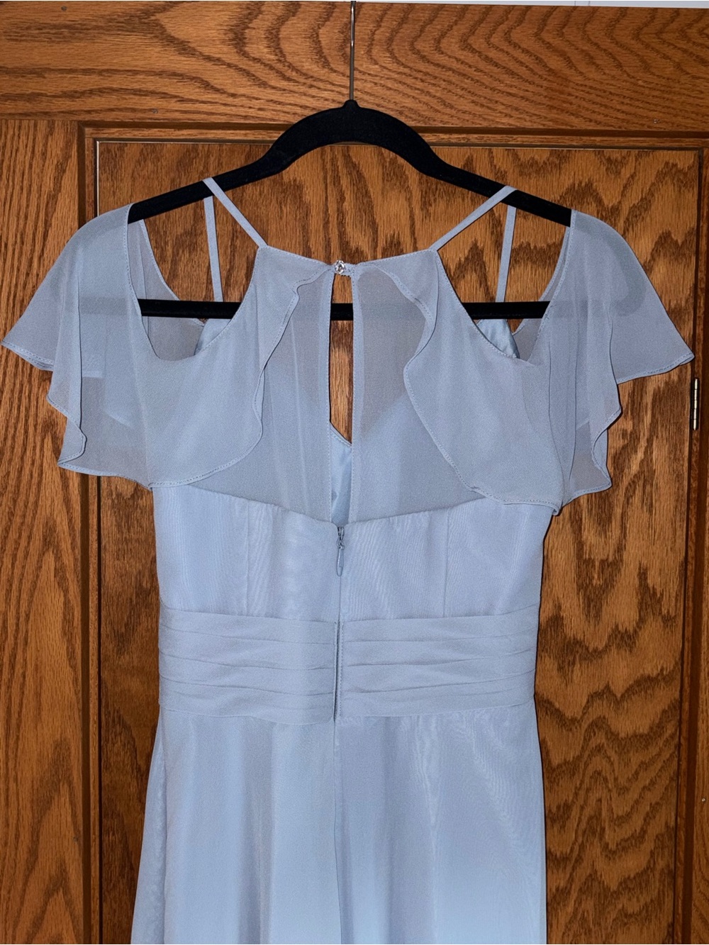Azazie One-Shoulder Cold-Shoulder Chiffon Gown in Dusty Blue - Picture 6 of 8